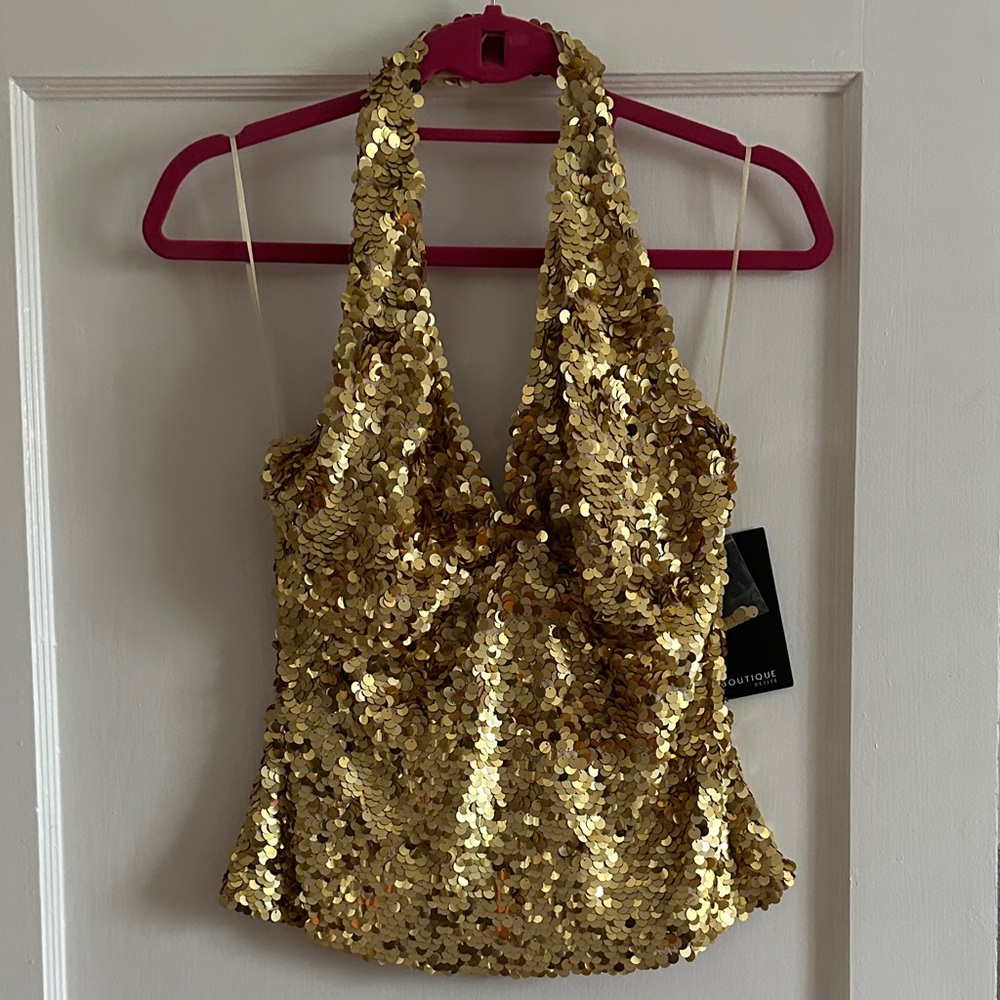 JS Boutique Gold Sequin Halter Blouse